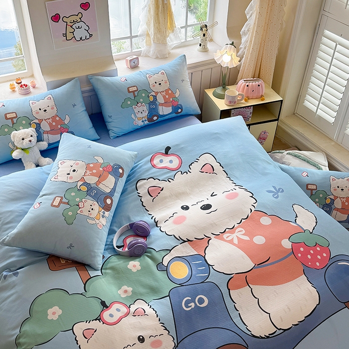 91家纺网 家纺一手货源 找家纺 馨语家居 2025新款全棉双层纱四件套 郊游