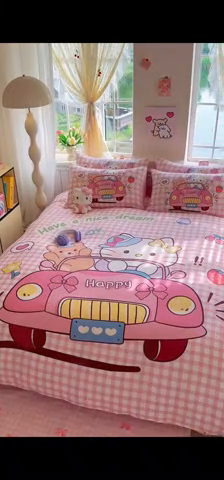 91家纺网 家纺一手货源 找家纺 馨语家居 2025新款全棉双层纱四件套 猫咪假日