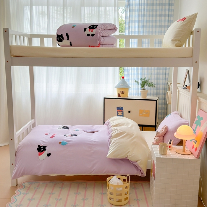 91家纺网 家纺一手货源 找家纺 锦觅 2025新款学生季全棉纯棉毛巾绣三件套奶油小清新刺绣四件套（全文件大图以及买家秀） 嬉戏猫咪