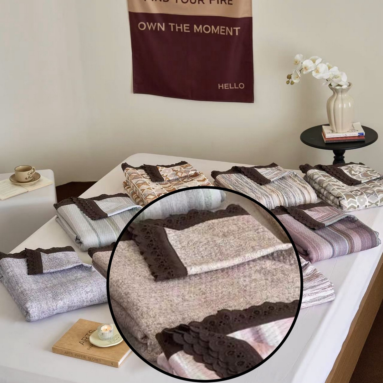 91家纺网 家纺一手货源 找家纺 月夏 2025新款春夏全棉纯棉提花床盖三件套 岚屿-驼