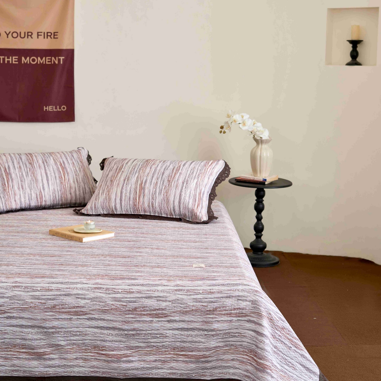 91家纺网 家纺一手货源 找家纺 月夏 2025新款春夏全棉纯棉提花床盖三件套 半岛-咖