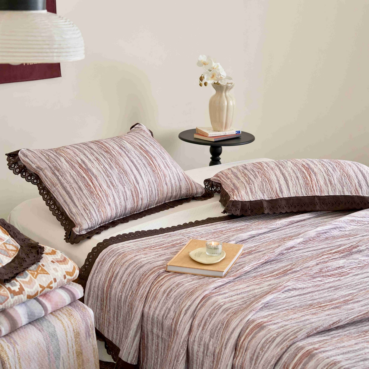 91家纺网 家纺一手货源 找家纺 月夏 2025新款春夏全棉纯棉提花床盖三件套 半岛-咖