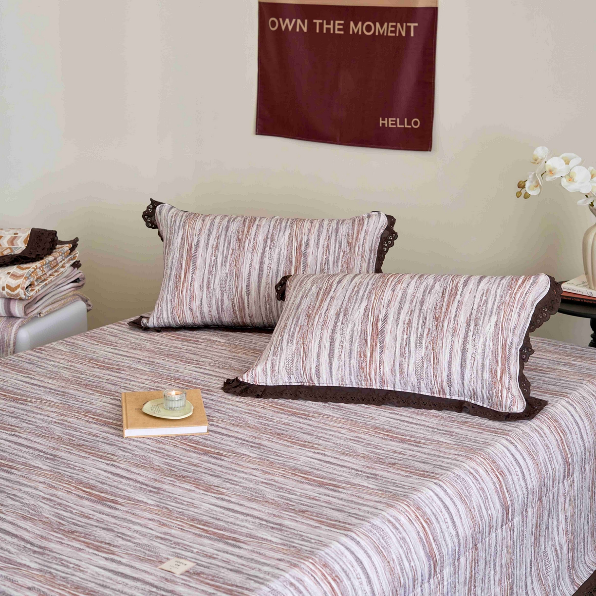 91家纺网 家纺一手货源 找家纺 月夏 2025新款春夏全棉纯棉提花床盖三件套 半岛-咖