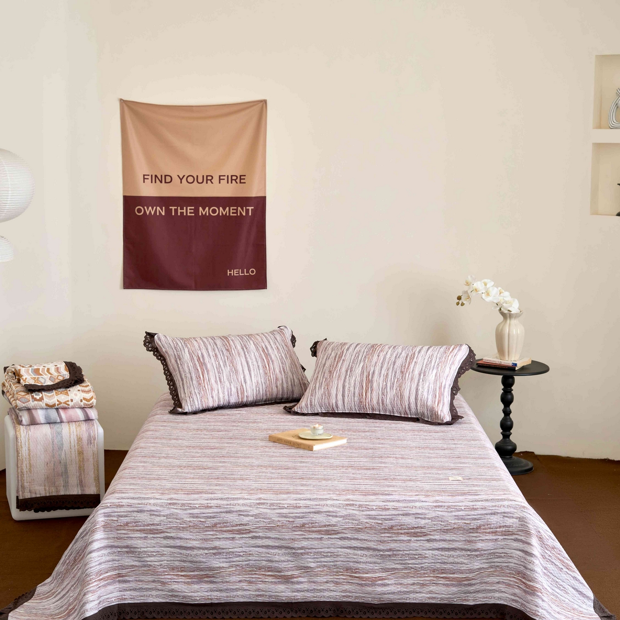 91家纺网 家纺一手货源 找家纺 月夏 2025新款春夏全棉纯棉提花床盖三件套 半岛-咖