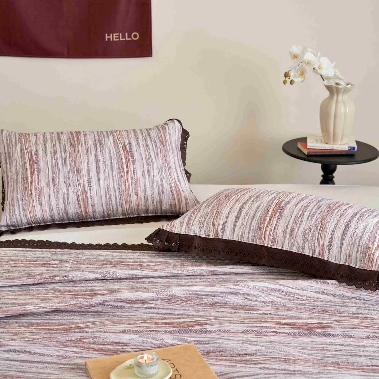 91家纺网 家纺一手货源 找家纺 月夏 2025新款春夏全棉纯棉提花床盖三件套 半岛-咖