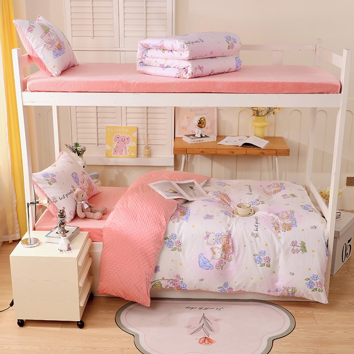 91家纺网 家纺一手货源 找家纺 （总）金鑫汇2025新款学生上下铺棉加豆豆绒三件套