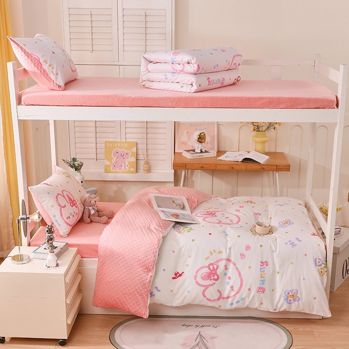 91家纺网 家纺一手货源 找家纺 （总）金鑫汇2025新款学生上下铺棉加豆豆绒三件套