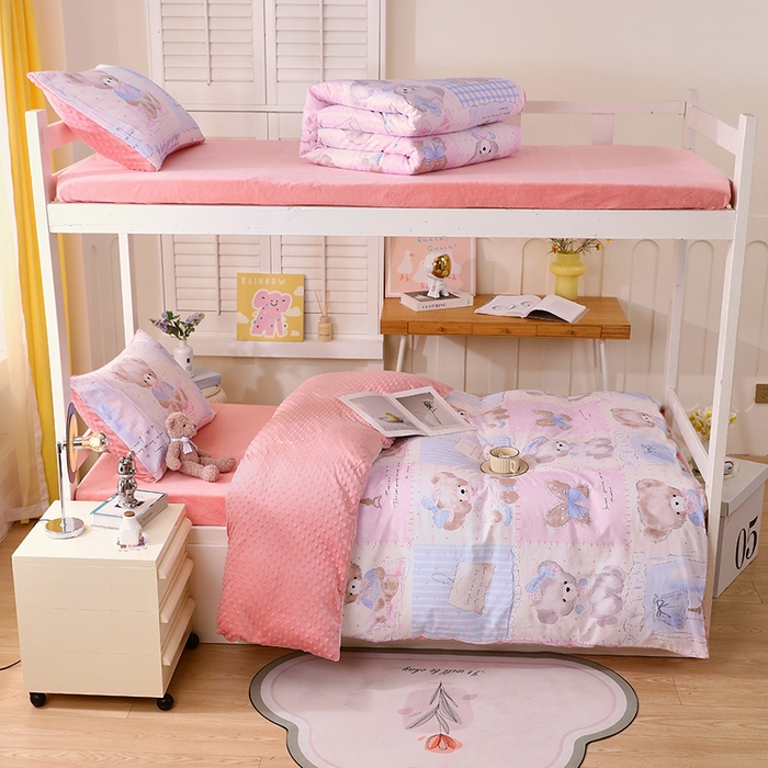 91家纺网 家纺一手货源 找家纺 （总）金鑫汇2025新款学生上下铺棉加豆豆绒三件套