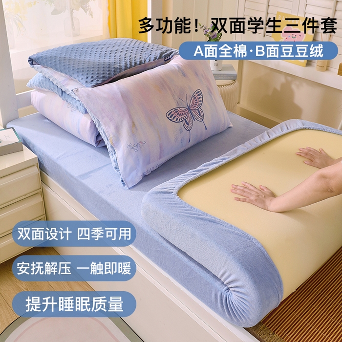 金鑫汇2025新款学生上下铺棉加豆豆绒三件套 梦蝶