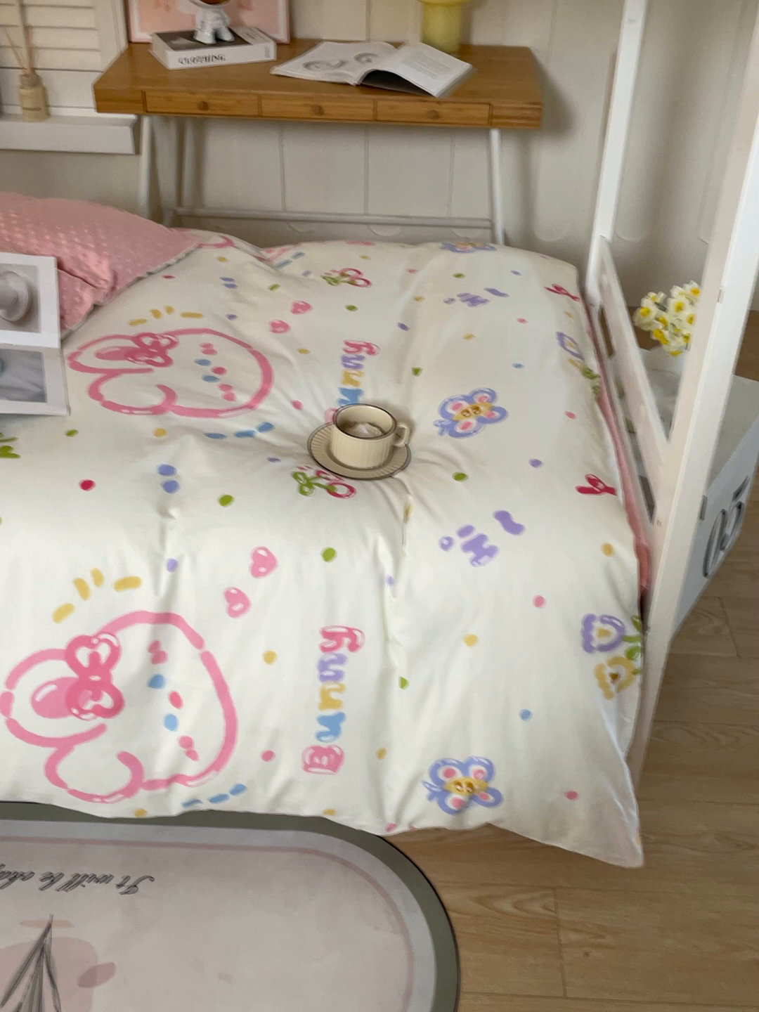 91家纺网 家纺一手货源 找家纺 金鑫汇2025新款学生上下铺棉加豆豆绒三件套 奇趣小兔