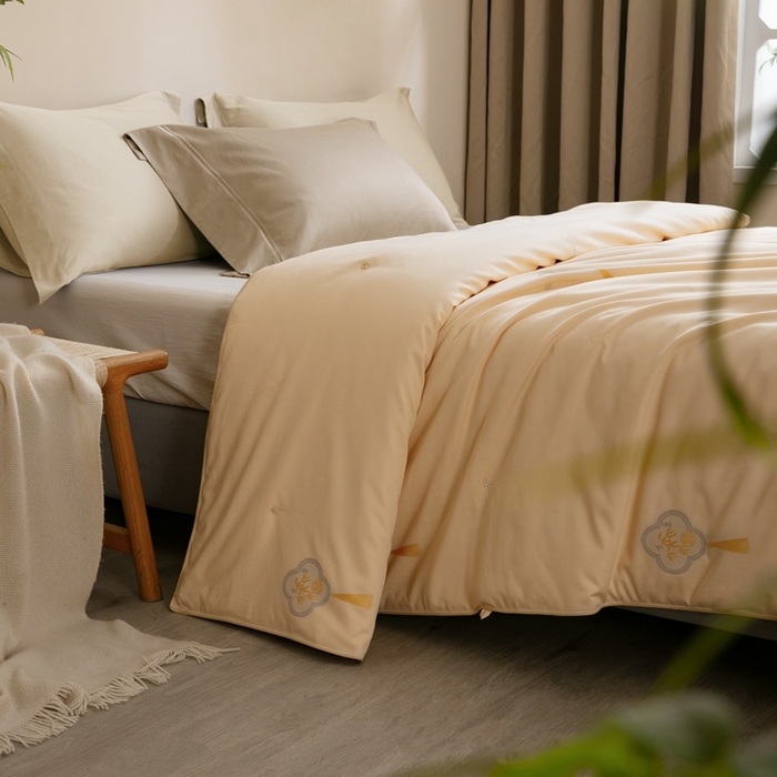 91家纺网 家纺一手货源 找家纺 蚕阿婆2025新款中国风纯棉蚕丝被 桑蚕丝春秋被冬被 香槟色