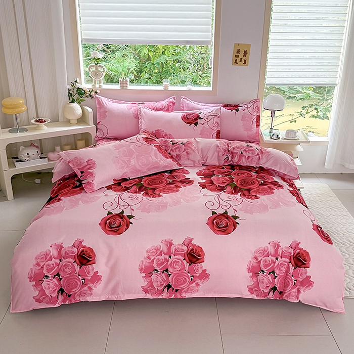 91家纺网 家纺一手货源 找家纺 梵巢家纺 2025新款芦荟棉四件套和单品印花四件套 床笠款四件套 玫瑰之约 