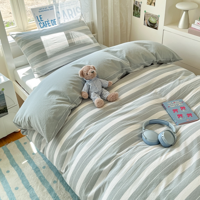 91家纺网 家纺一手货源 找家纺 菲梵家纺 2025新款7A抗菌A类全棉色织水洗棉三件套（提供7a抗菌检测报告和卖家秀） 晨光灰