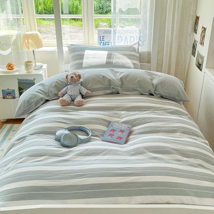 91家纺网 家纺一手货源 找家纺 菲梵家纺 2025新款7A抗菌A类全棉色织水洗棉三件套（提供7a抗菌检测报告和卖家秀） 晨光灰