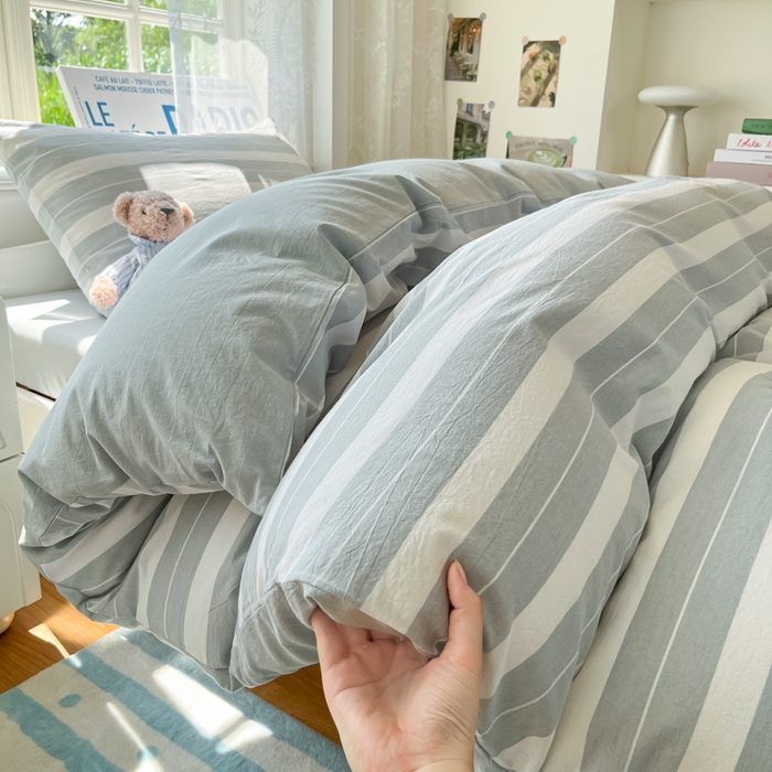 91家纺网 家纺一手货源 找家纺 菲梵家纺 2025新款7A抗菌A类全棉色织水洗棉三件套（提供7a抗菌检测报告和卖家秀） 晨光灰