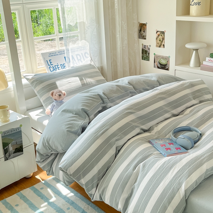 91家纺网 家纺一手货源 找家纺 菲梵家纺 2025新款7A抗菌A类全棉色织水洗棉三件套（提供7a抗菌检测报告和卖家秀） 晨光灰