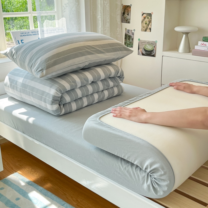 91家纺网 家纺一手货源 找家纺 菲梵家纺 2025新款7A抗菌A类全棉色织水洗棉三件套（提供7a抗菌检测报告和卖家秀） 晨光灰