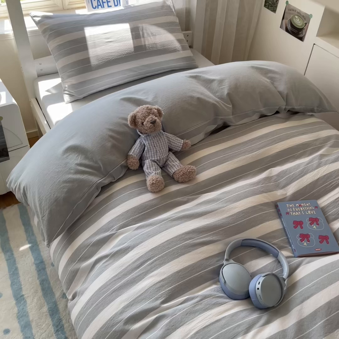 91家纺网 家纺一手货源 找家纺 菲梵家纺 2025新款7A抗菌A类全棉色织水洗棉三件套（提供7a抗菌检测报告和卖家秀） 晨光灰