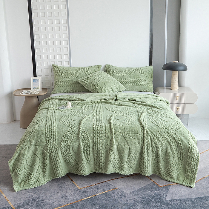 91家纺网 家纺一手货源 找家纺 楼兰公主 2025春夏新款塔芙绒毛毯毯子多功能盖毯 塔芙绒蝴蝶结-茶绿