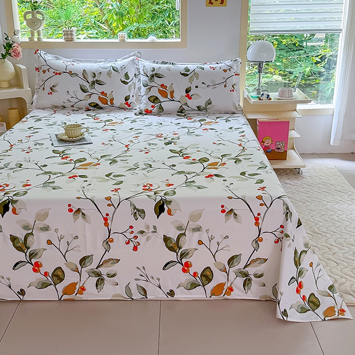 91家纺网 家纺一手货源 找家纺 梵巢家纺 2025新款加厚芦荟棉床单磨毛化纤床单 叶凡浮青