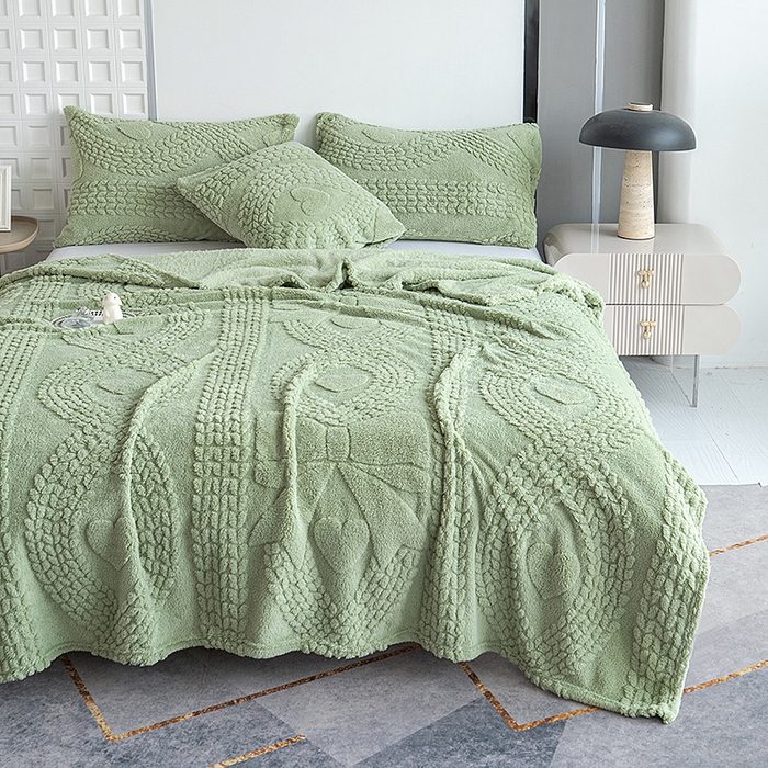 91家纺网 家纺一手货源 找家纺 楼兰公主 2025春夏新款塔芙绒毛毯毯子多功能盖毯 塔芙绒蝴蝶结-茶绿