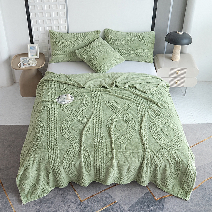 91家纺网 家纺一手货源 找家纺 楼兰公主 2025春夏新款塔芙绒毛毯毯子多功能盖毯 塔芙绒蝴蝶结-茶绿