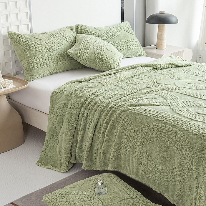 91家纺网 家纺一手货源 找家纺 楼兰公主 2025春夏新款塔芙绒毛毯毯子多功能盖毯 塔芙绒蝴蝶结-茶绿