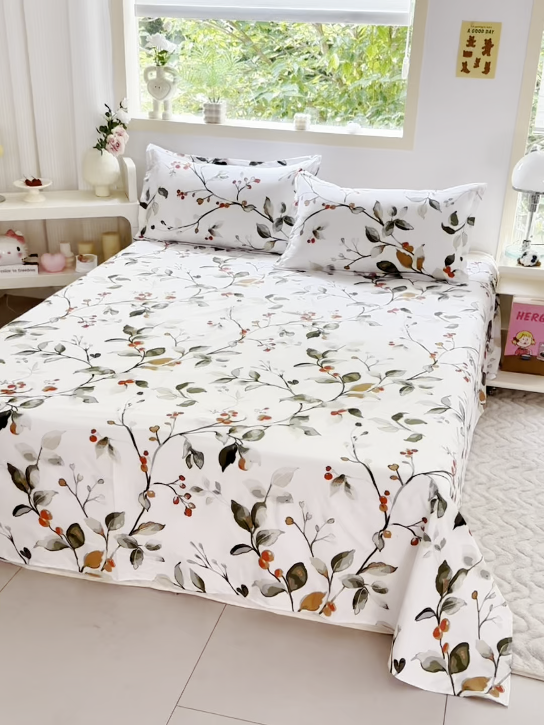 91家纺网 家纺一手货源 找家纺 梵巢家纺 2025新款加厚芦荟棉床单磨毛化纤床单 叶凡浮青