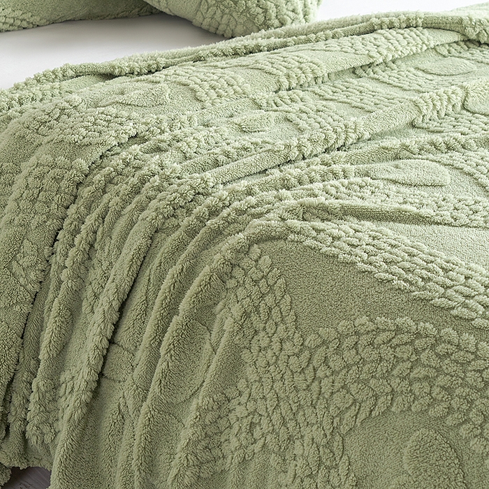 91家纺网 家纺一手货源 找家纺 楼兰公主 2025春夏新款塔芙绒毛毯毯子多功能盖毯 塔芙绒蝴蝶结-茶绿