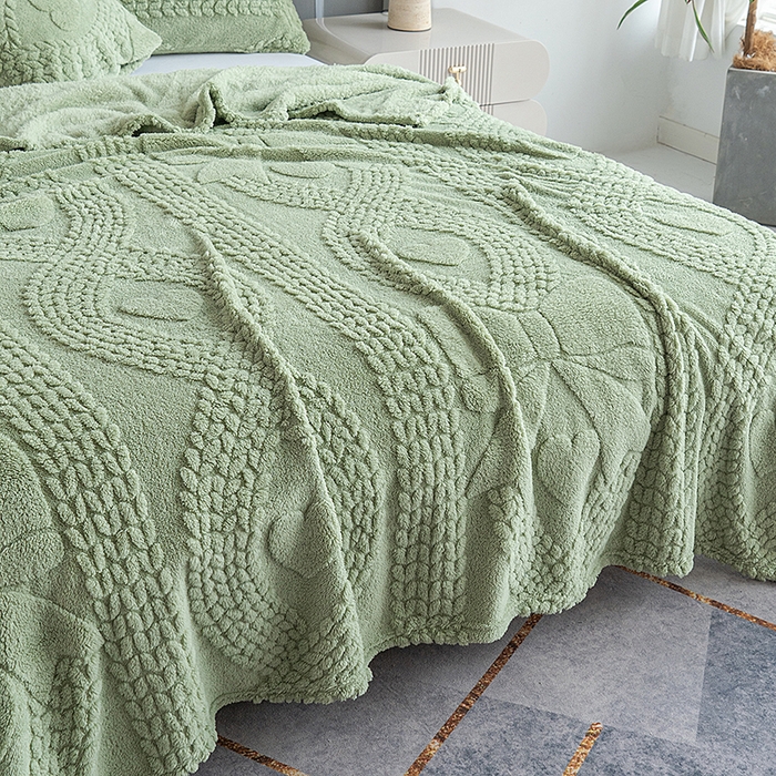 91家纺网 家纺一手货源 找家纺 楼兰公主 2025春夏新款塔芙绒毛毯毯子多功能盖毯 塔芙绒蝴蝶结-茶绿