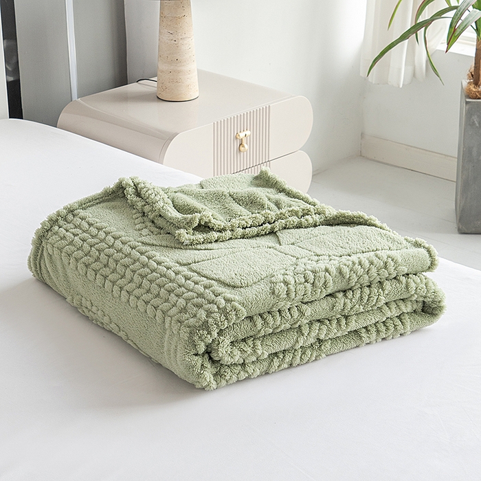 91家纺网 家纺一手货源 找家纺 楼兰公主 2025春夏新款塔芙绒毛毯毯子多功能盖毯 塔芙绒蝴蝶结-茶绿