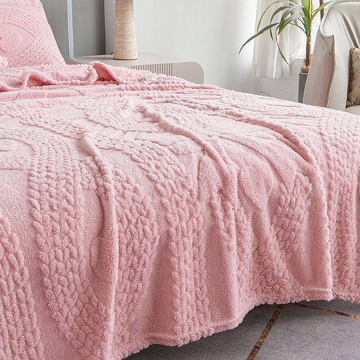 91家纺网 家纺一手货源 找家纺 楼兰公主 2025春夏新款塔芙绒毛毯毯子多功能盖毯 塔芙绒蝴蝶结-粉