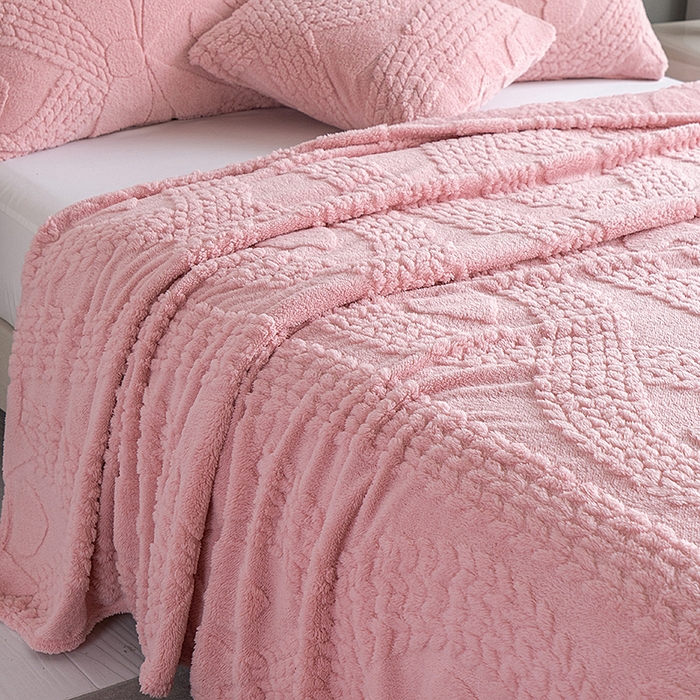91家纺网 家纺一手货源 找家纺 楼兰公主 2025春夏新款塔芙绒毛毯毯子多功能盖毯 塔芙绒蝴蝶结-粉