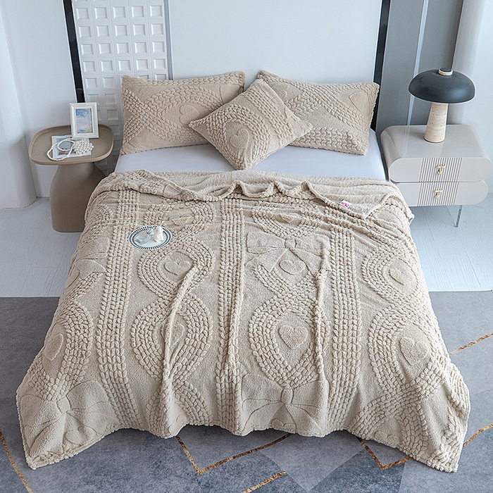 91家纺网 家纺一手货源 找家纺 楼兰公主 2025春夏新款塔芙绒毛毯毯子多功能盖毯 塔芙绒蝴蝶结-卡其