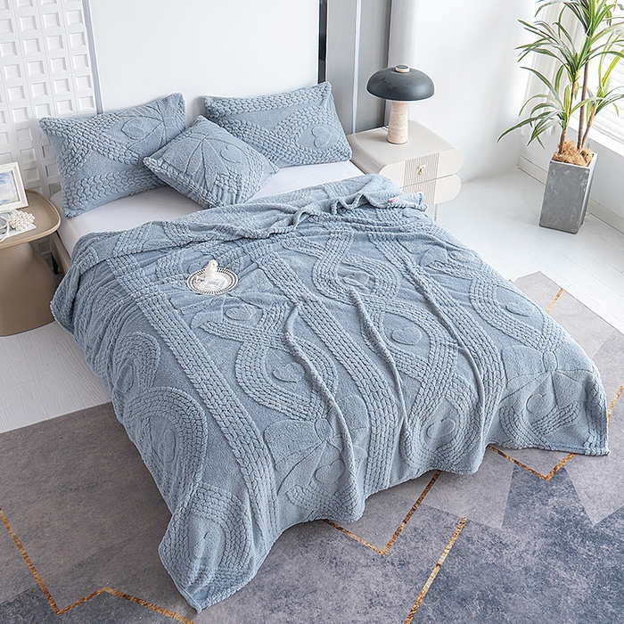 楼兰公主 2025春夏新款塔芙绒毛毯毯子多功能盖毯 塔芙绒蝴蝶结-蓝灰