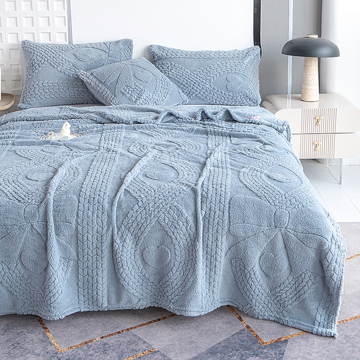 91家纺网 家纺一手货源 找家纺 楼兰公主 2025春夏新款塔芙绒毛毯毯子多功能盖毯 塔芙绒蝴蝶结-蓝灰