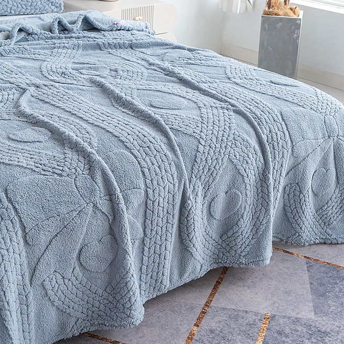 91家纺网 家纺一手货源 找家纺 楼兰公主 2025春夏新款塔芙绒毛毯毯子多功能盖毯 塔芙绒蝴蝶结-蓝灰