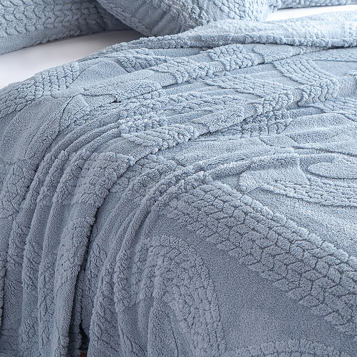 91家纺网 家纺一手货源 找家纺 楼兰公主 2025春夏新款塔芙绒毛毯毯子多功能盖毯 塔芙绒蝴蝶结-蓝灰