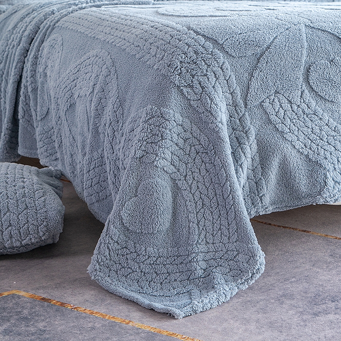 91家纺网 家纺一手货源 找家纺 楼兰公主 2025春夏新款塔芙绒毛毯毯子多功能盖毯 塔芙绒蝴蝶结-蓝灰