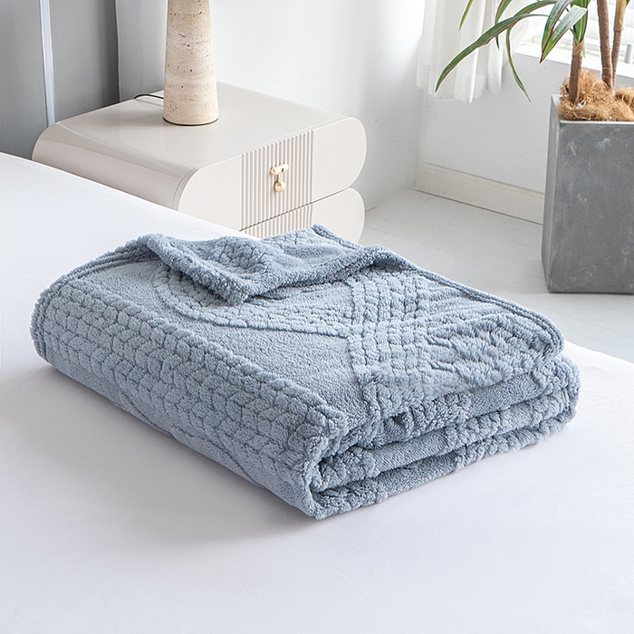 91家纺网 家纺一手货源 找家纺 楼兰公主 2025春夏新款塔芙绒毛毯毯子多功能盖毯 塔芙绒蝴蝶结-蓝灰