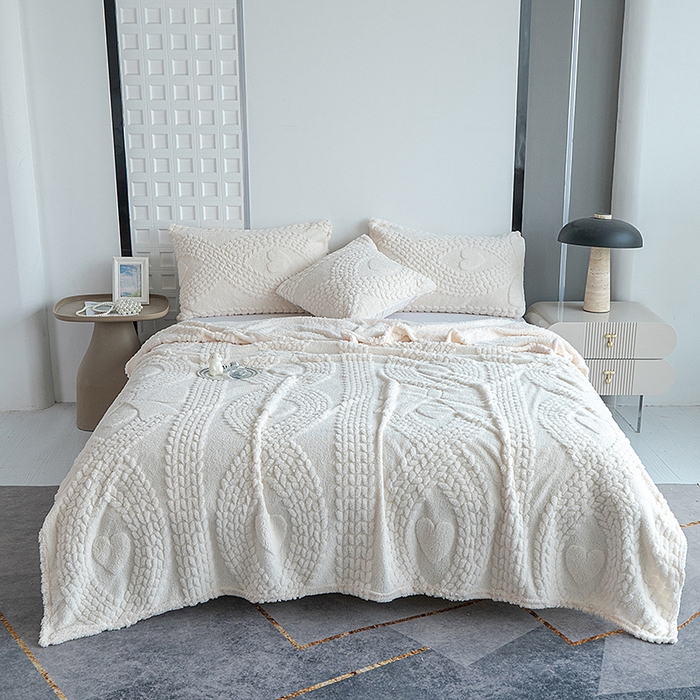 91家纺网 家纺一手货源 找家纺 楼兰公主 2025春夏新款塔芙绒毛毯毯子多功能盖毯 塔芙绒蝴蝶结-米白