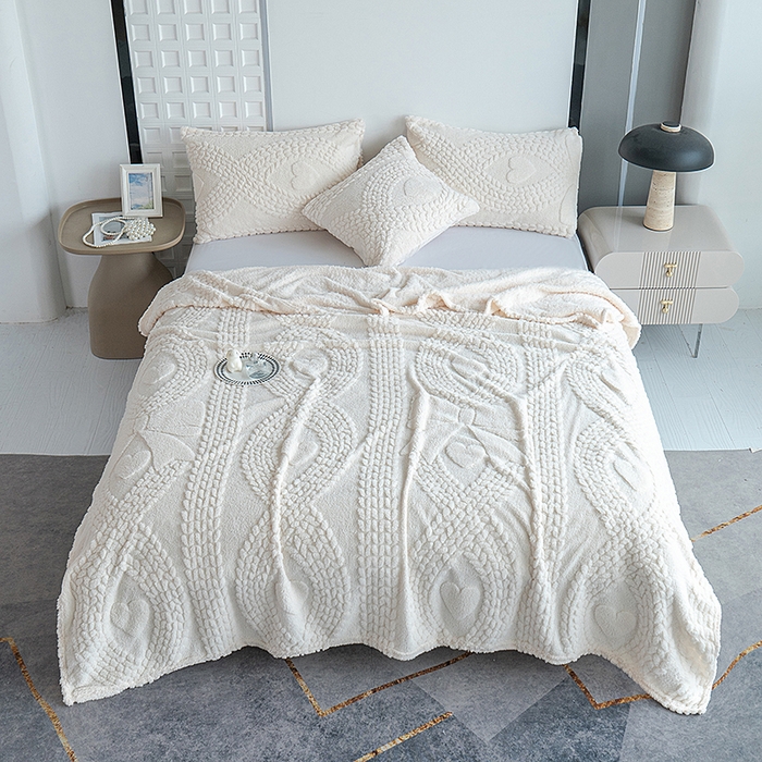 91家纺网 家纺一手货源 找家纺 楼兰公主 2025春夏新款塔芙绒毛毯毯子多功能盖毯 塔芙绒蝴蝶结-米白