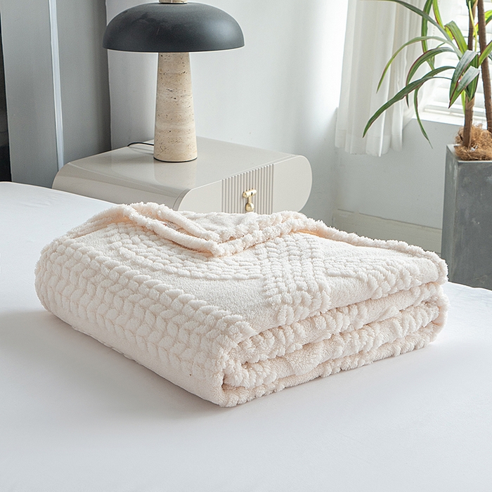 91家纺网 家纺一手货源 找家纺 楼兰公主 2025春夏新款塔芙绒毛毯毯子多功能盖毯 塔芙绒蝴蝶结-米白