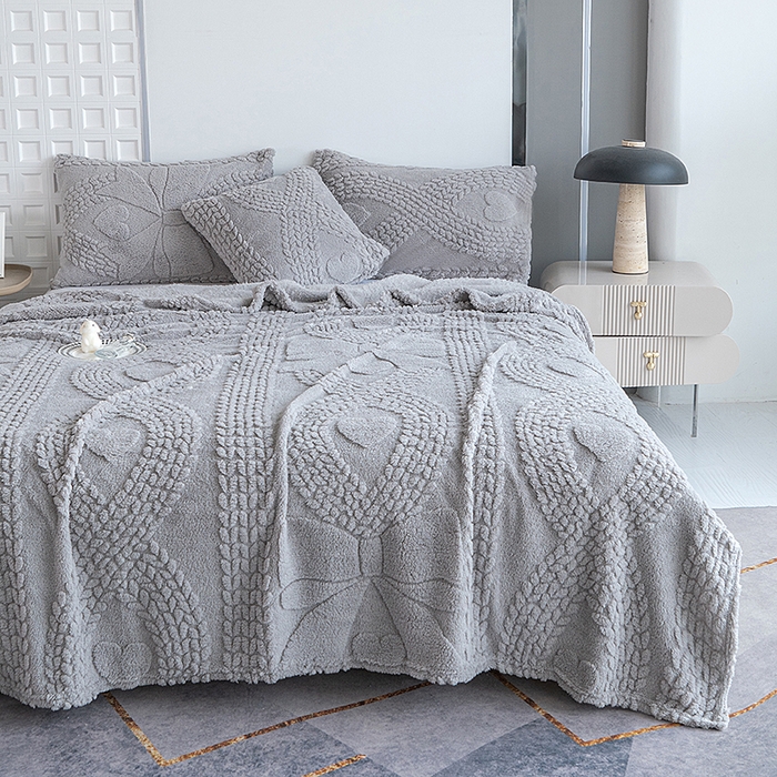 91家纺网 家纺一手货源 找家纺 楼兰公主 2025春夏新款塔芙绒毛毯毯子多功能盖毯 塔芙绒蝴蝶结-浅灰