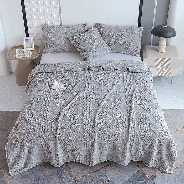 91家纺网 家纺一手货源 找家纺 楼兰公主 2025春夏新款塔芙绒毛毯毯子多功能盖毯 塔芙绒蝴蝶结-浅灰