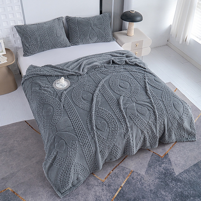 楼兰公主 2025春夏新款塔芙绒毛毯毯子多功能盖毯 塔芙绒蝴蝶结-深灰