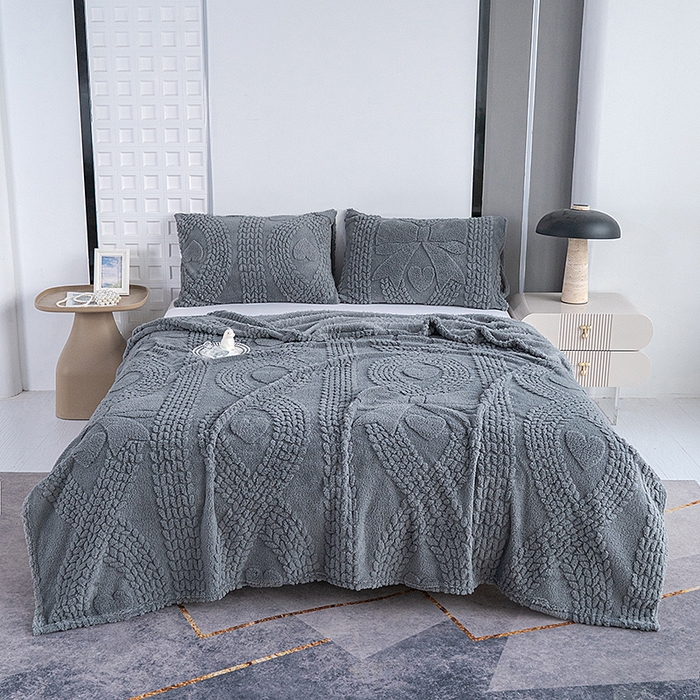 91家纺网 家纺一手货源 找家纺 楼兰公主 2025春夏新款塔芙绒毛毯毯子多功能盖毯 塔芙绒蝴蝶结-深灰