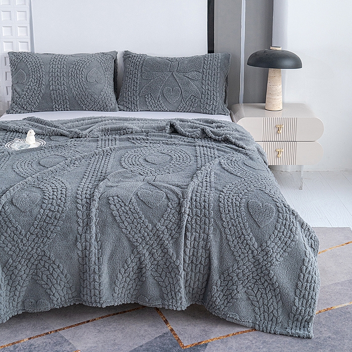 91家纺网 家纺一手货源 找家纺 楼兰公主 2025春夏新款塔芙绒毛毯毯子多功能盖毯 塔芙绒蝴蝶结-深灰