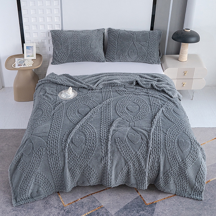 91家纺网 家纺一手货源 找家纺 楼兰公主 2025春夏新款塔芙绒毛毯毯子多功能盖毯 塔芙绒蝴蝶结-深灰