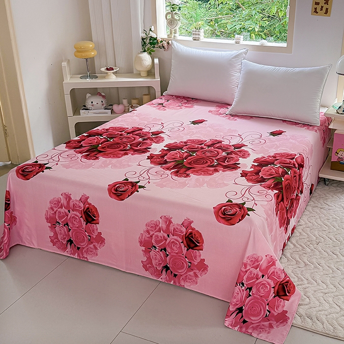 91家纺网 家纺一手货源 找家纺 梵巢家纺 2025新款加厚芦荟棉床单磨毛化纤床单 玫瑰之约